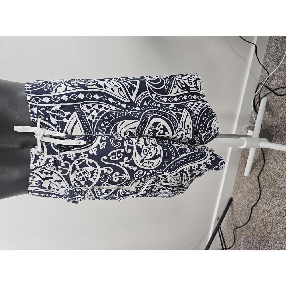 Palmwave Navy and White Patterned Swim Trunks